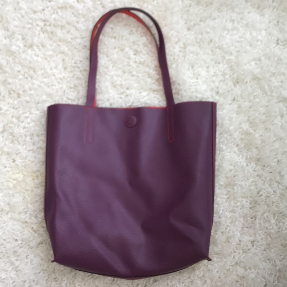 13 X 15" faux leather purple/red tote - Picture 3 of 7